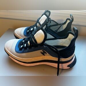 CHANEL Black, White, Blue, and Pink Sneakers